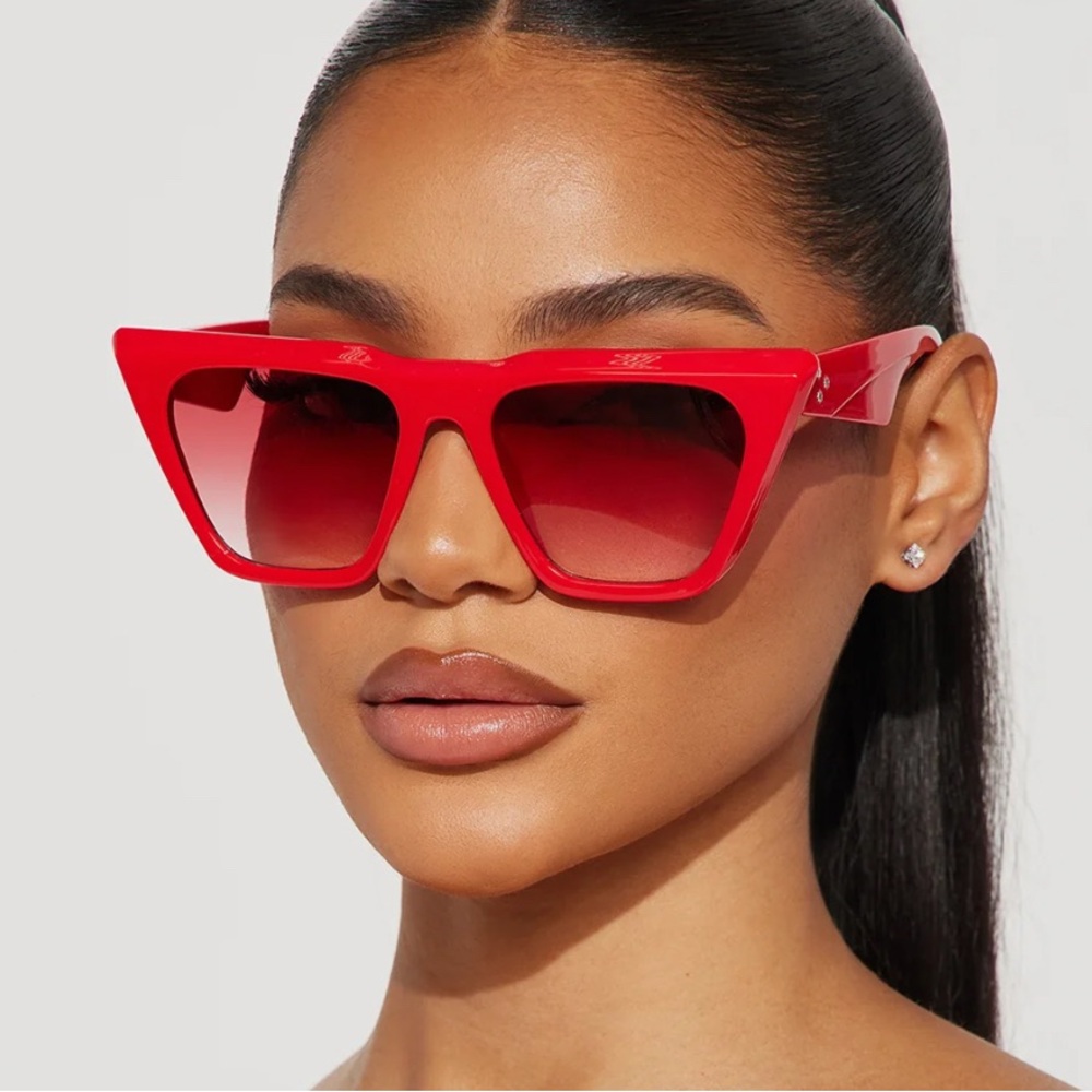 Fashion Nova Red Geometric Sunglasses